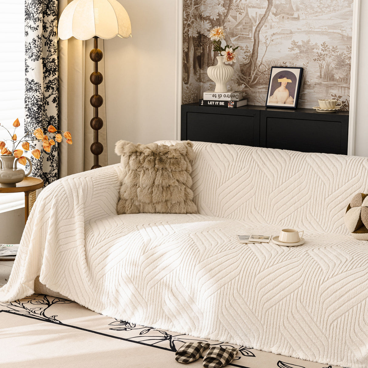 Plush Flannel Fleece Sofa Throw Blanket, Soft & Cozy Furniture Protector for Couch