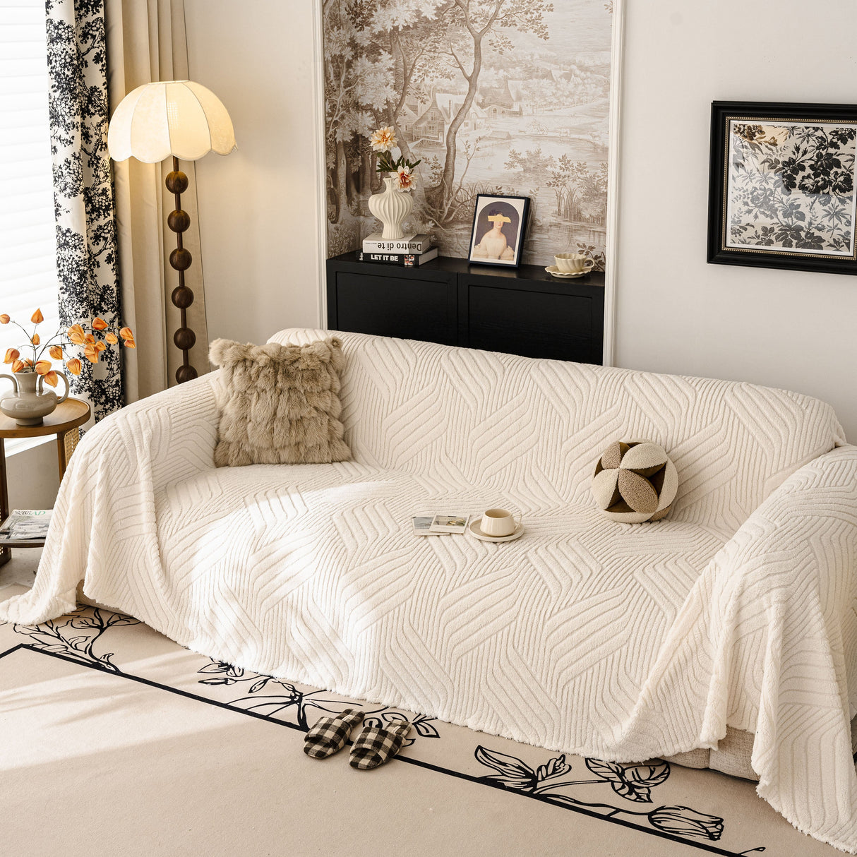 Plush Flannel Fleece Sofa Throw Blanket, Soft & Cozy Furniture Protector for Couch