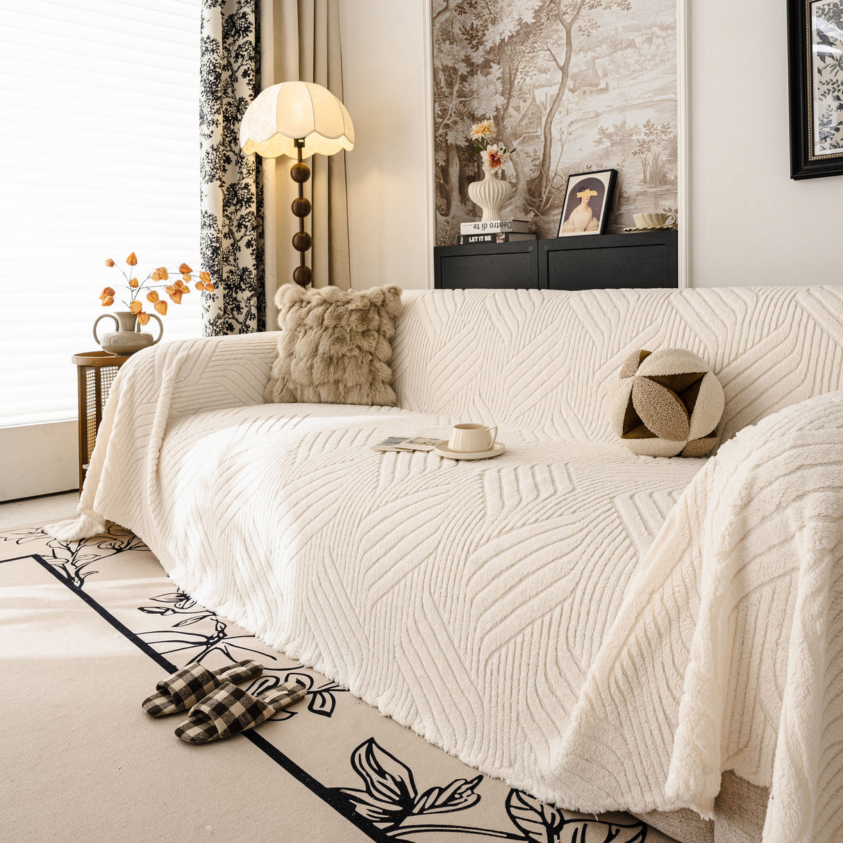 Plush Flannel Fleece Sofa Throw Blanket, Soft & Cozy Furniture Protector for Couch