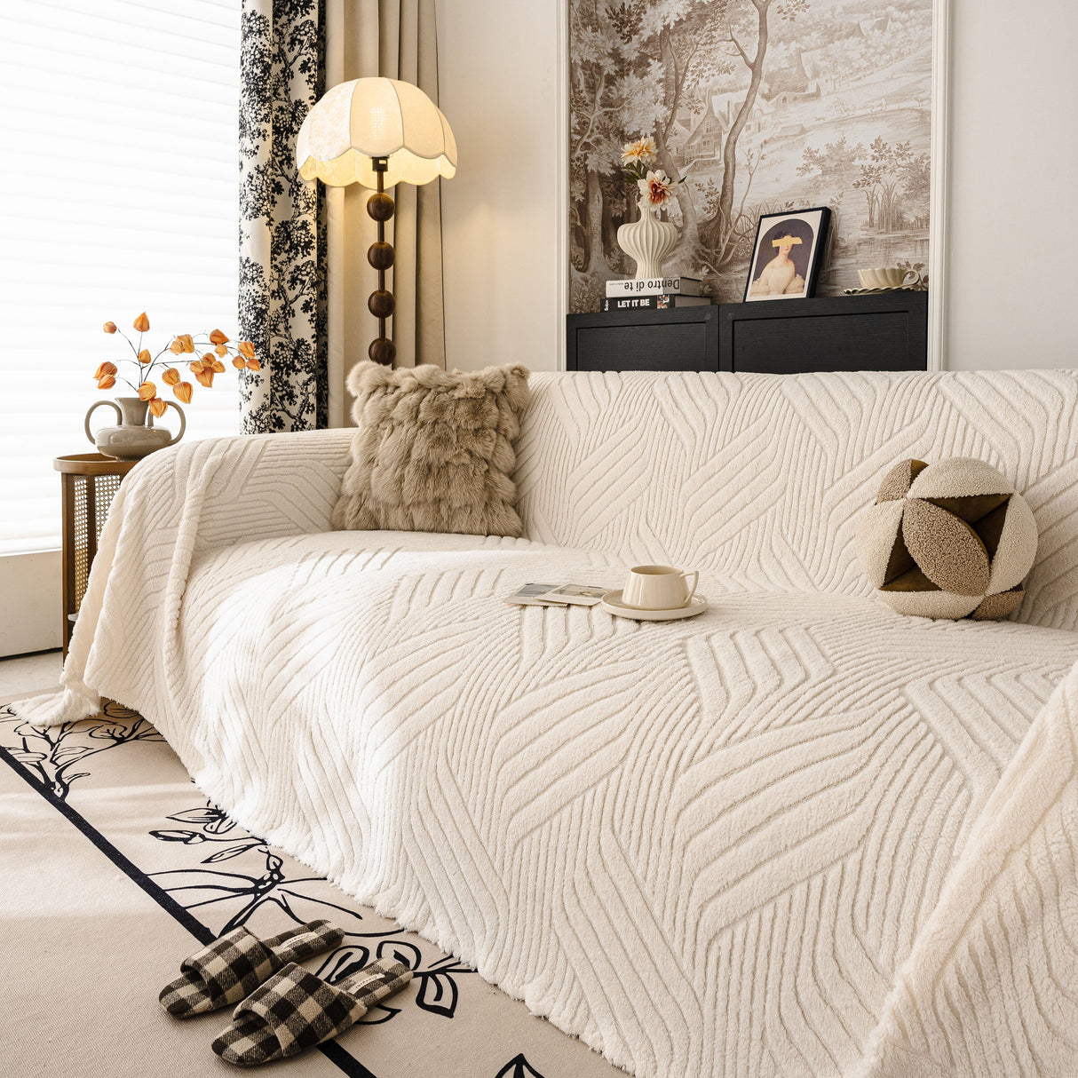 Plush Flannel Fleece Sofa Throw Blanket, Soft & Cozy Furniture Protector for Couch