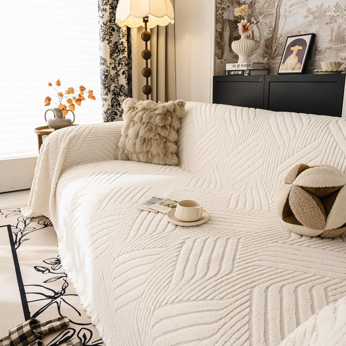 Plush Flannel Fleece Sofa Throw Blanket, Soft & Cozy Furniture Protector for Couch