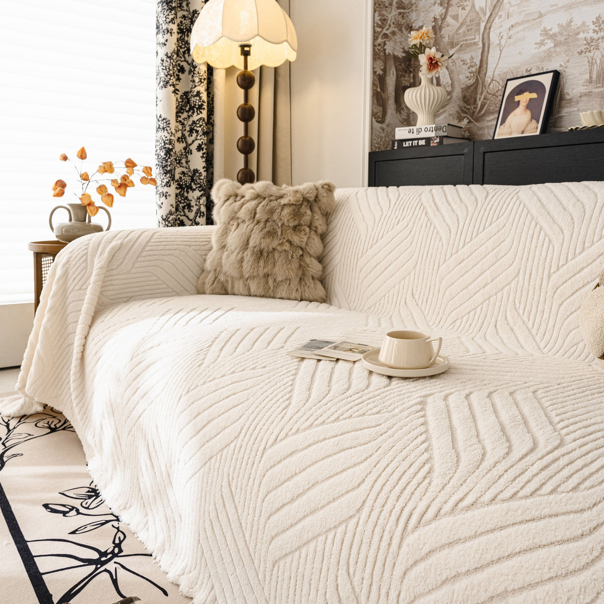 Plush Flannel Fleece Sofa Throw Blanket, Soft & Cozy Furniture Protector for Couch