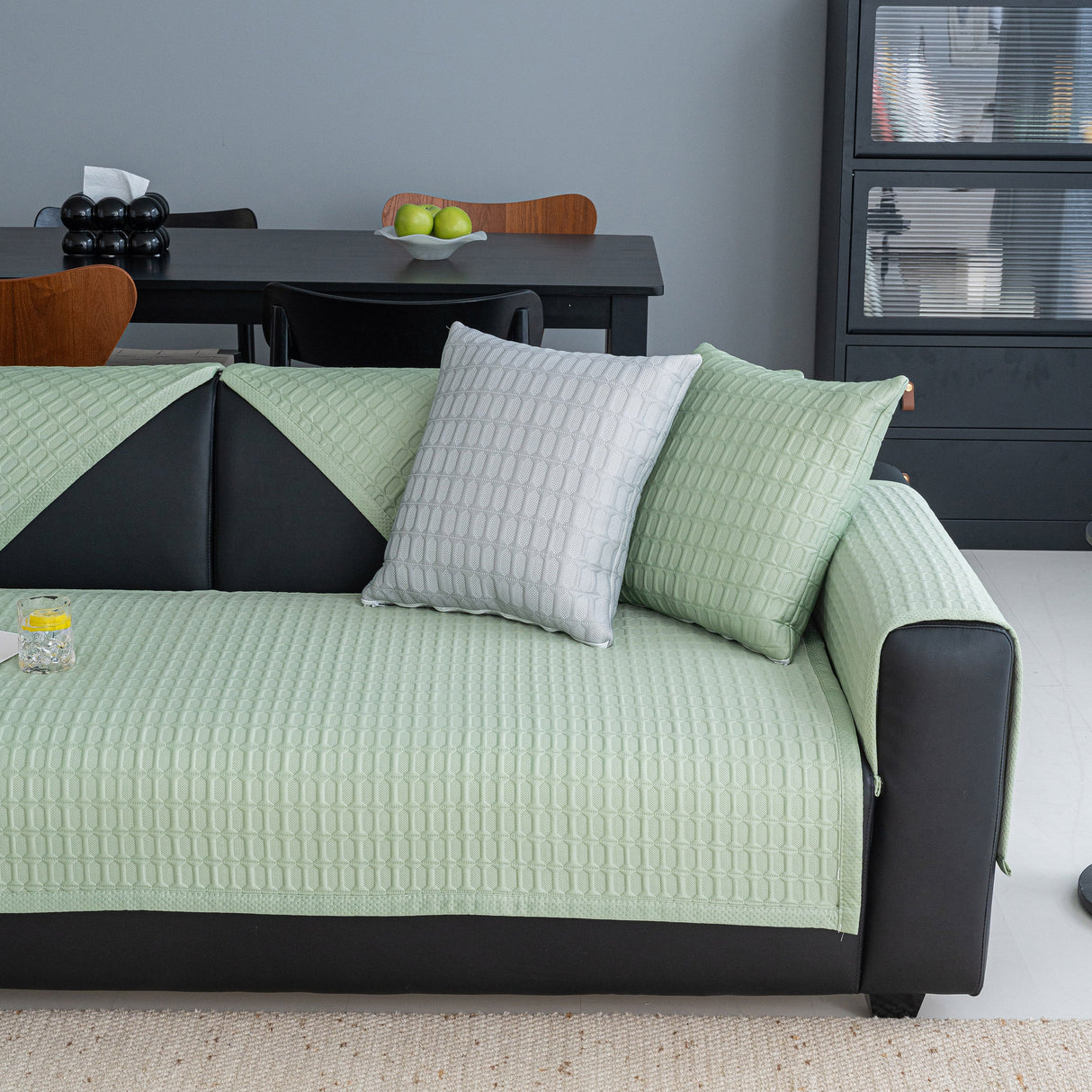 Geometric Textured Couch Slipcover Protector Non-Slip Ice Silk Sofa Cover for Couch