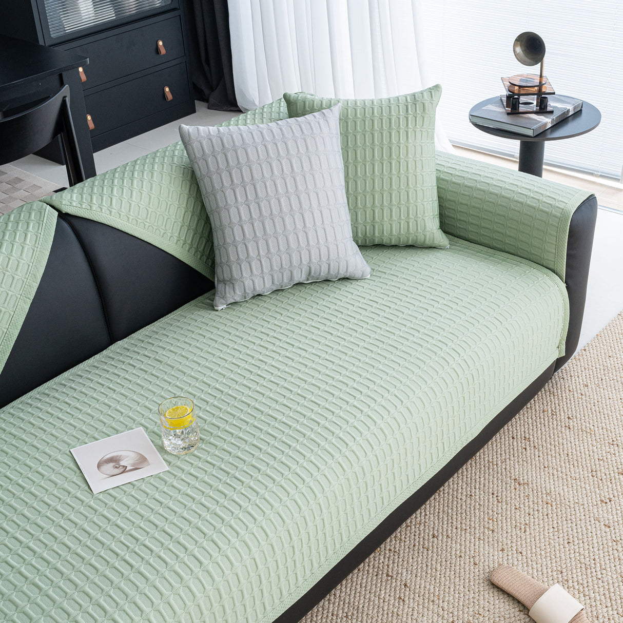 Geometric Textured Couch Slipcover Protector Non-Slip Ice Silk Sofa Cover for Couch