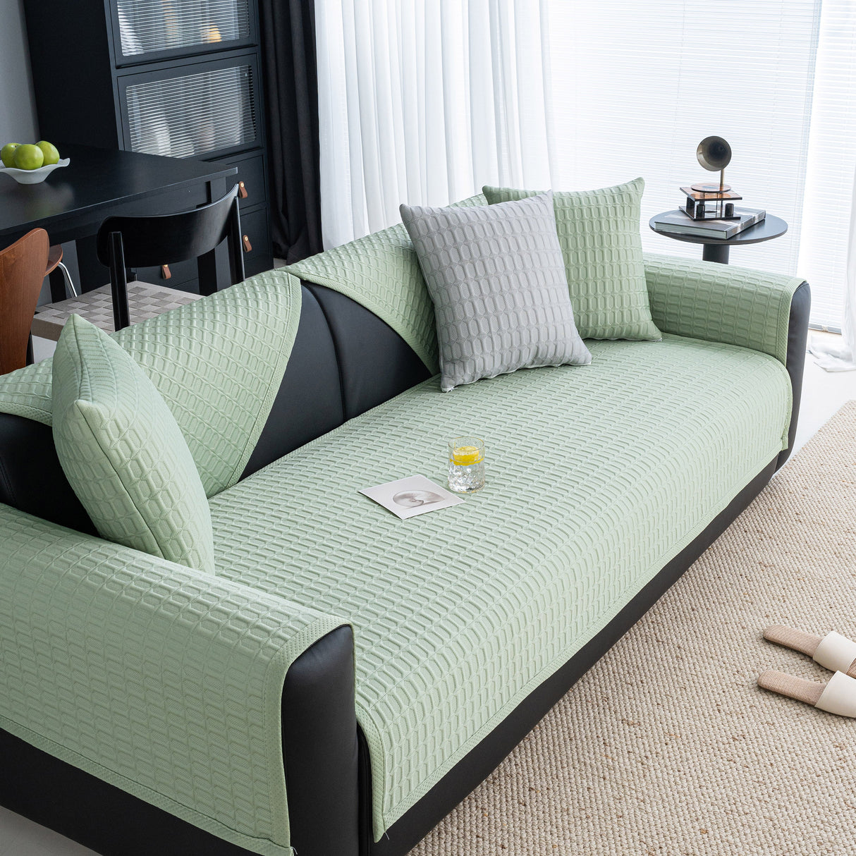 Geometric Textured Couch Slipcover Protector Non-Slip Ice Silk Sofa Cover for Couch