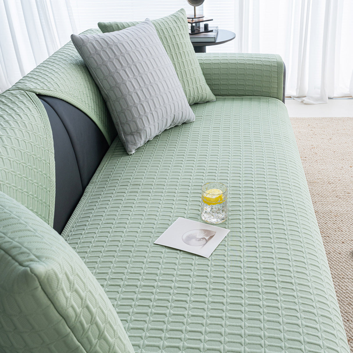 Geometric Textured Couch Slipcover Protector Non-Slip Ice Silk Sofa Cover for Couch