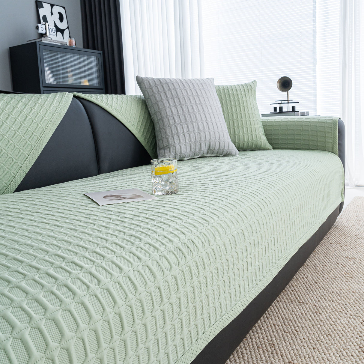 Geometric Textured Couch Slipcover Protector Non-Slip Ice Silk Sofa Cover for Couch