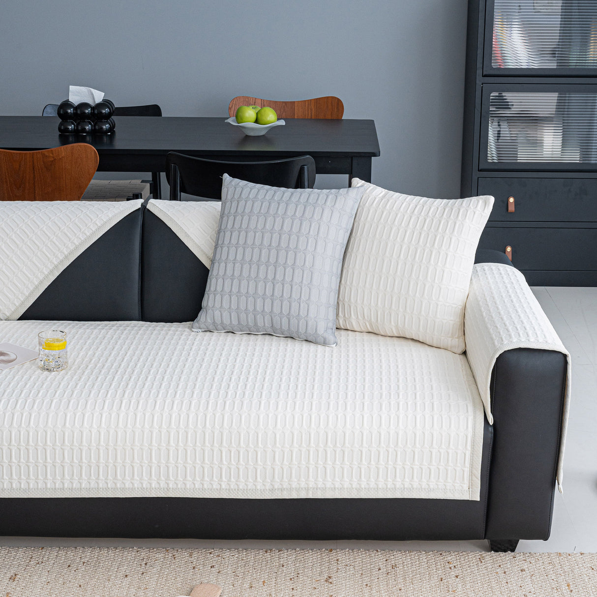 Geometric Textured Couch Slipcover Protector Non-Slip Ice Silk Sofa Cover for Couch