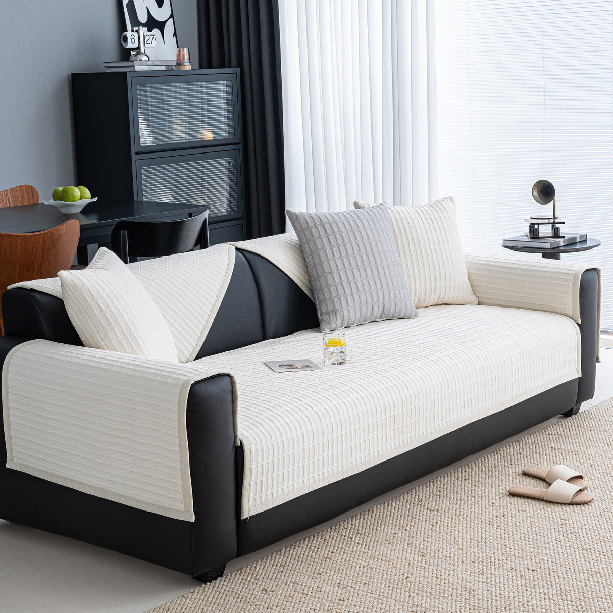 Geometric Textured Couch Slipcover Protector Non-Slip Ice Silk Sofa Cover for Couch