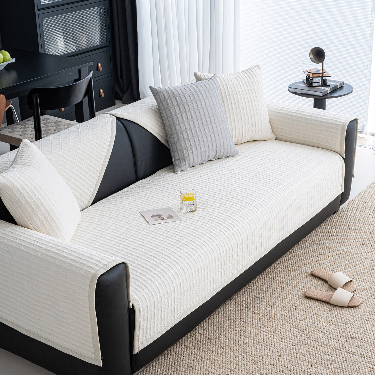 Geometric Textured Couch Slipcover Protector Non-Slip Ice Silk Sofa Cover for Couch