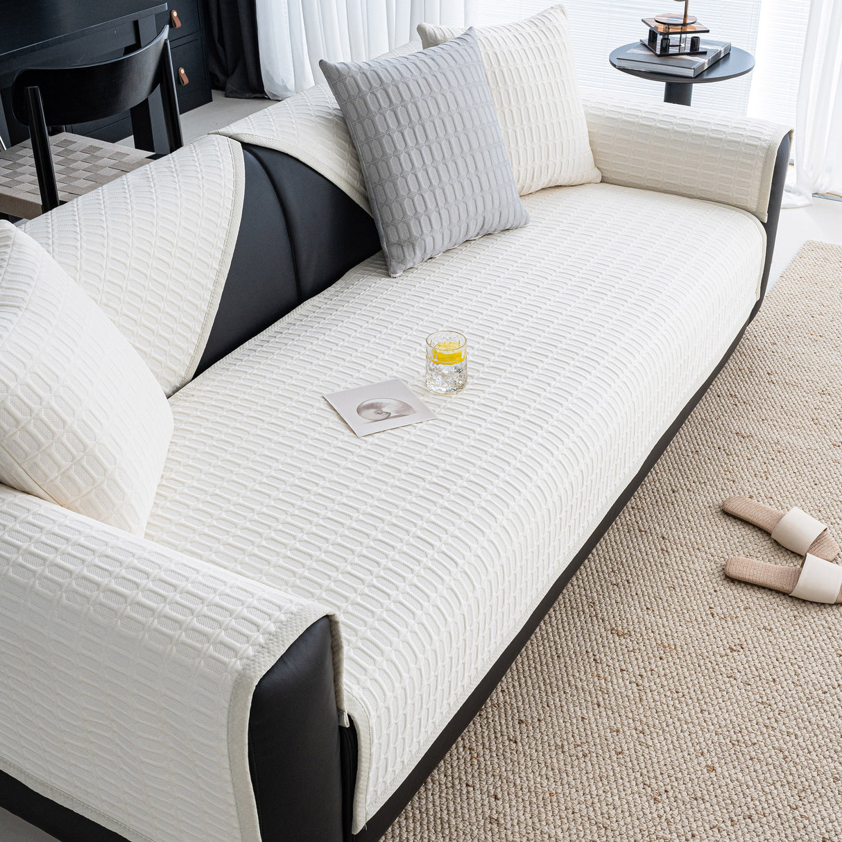 Geometric Textured Couch Slipcover Protector Non-Slip Ice Silk Sofa Cover for Couch