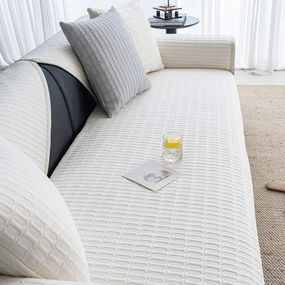 Geometric Textured Couch Slipcover Protector Non-Slip Ice Silk Sofa Cover for Couch