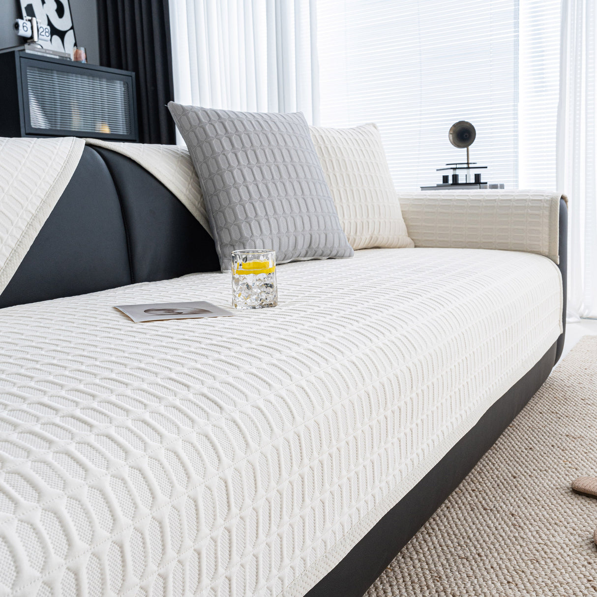 Geometric Textured Couch Slipcover Protector Non-Slip Ice Silk Sofa Cover for Couch