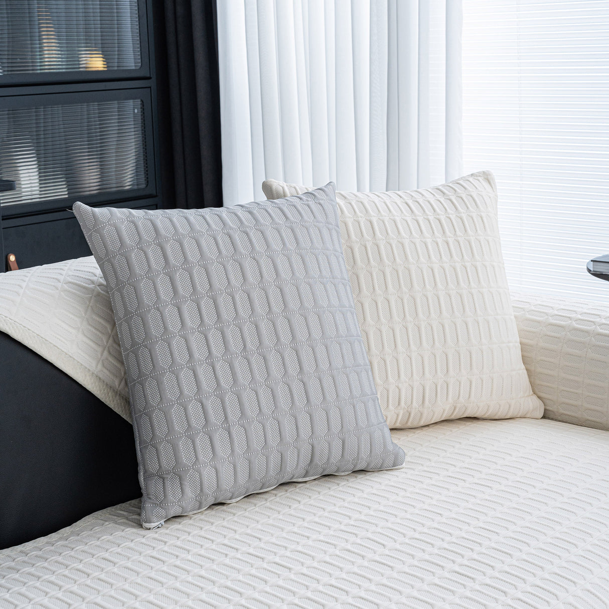 Geometric Textured Couch Slipcover Protector Non-Slip Ice Silk Sofa Cover for Couch