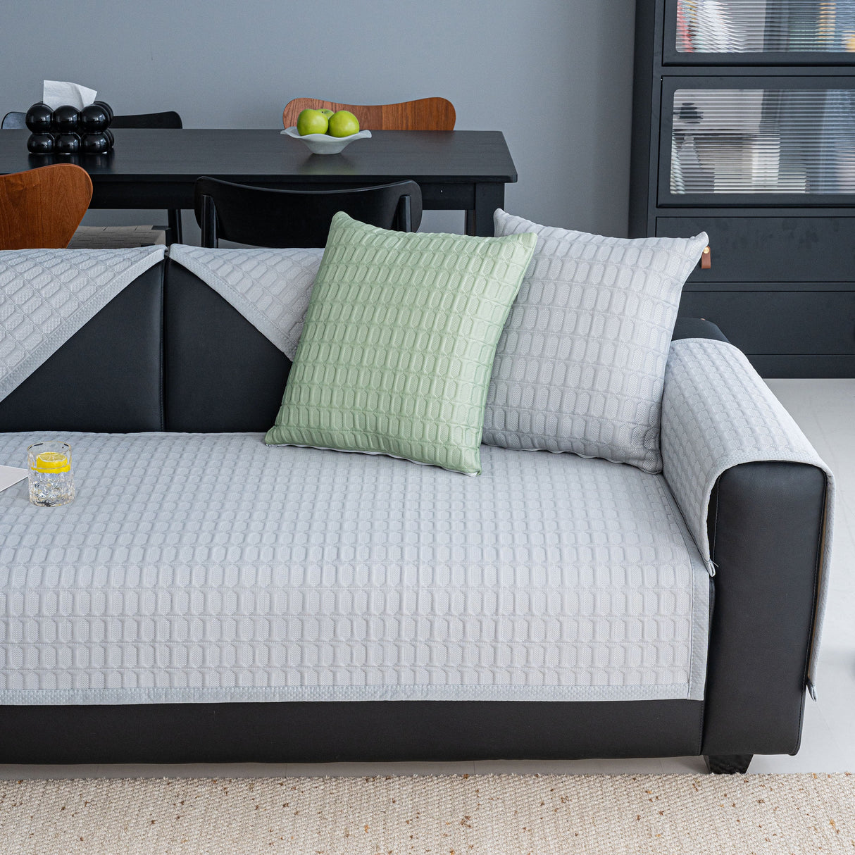 Geometric Textured Couch Slipcover Protector Non-Slip Ice Silk Sofa Cover for Couch