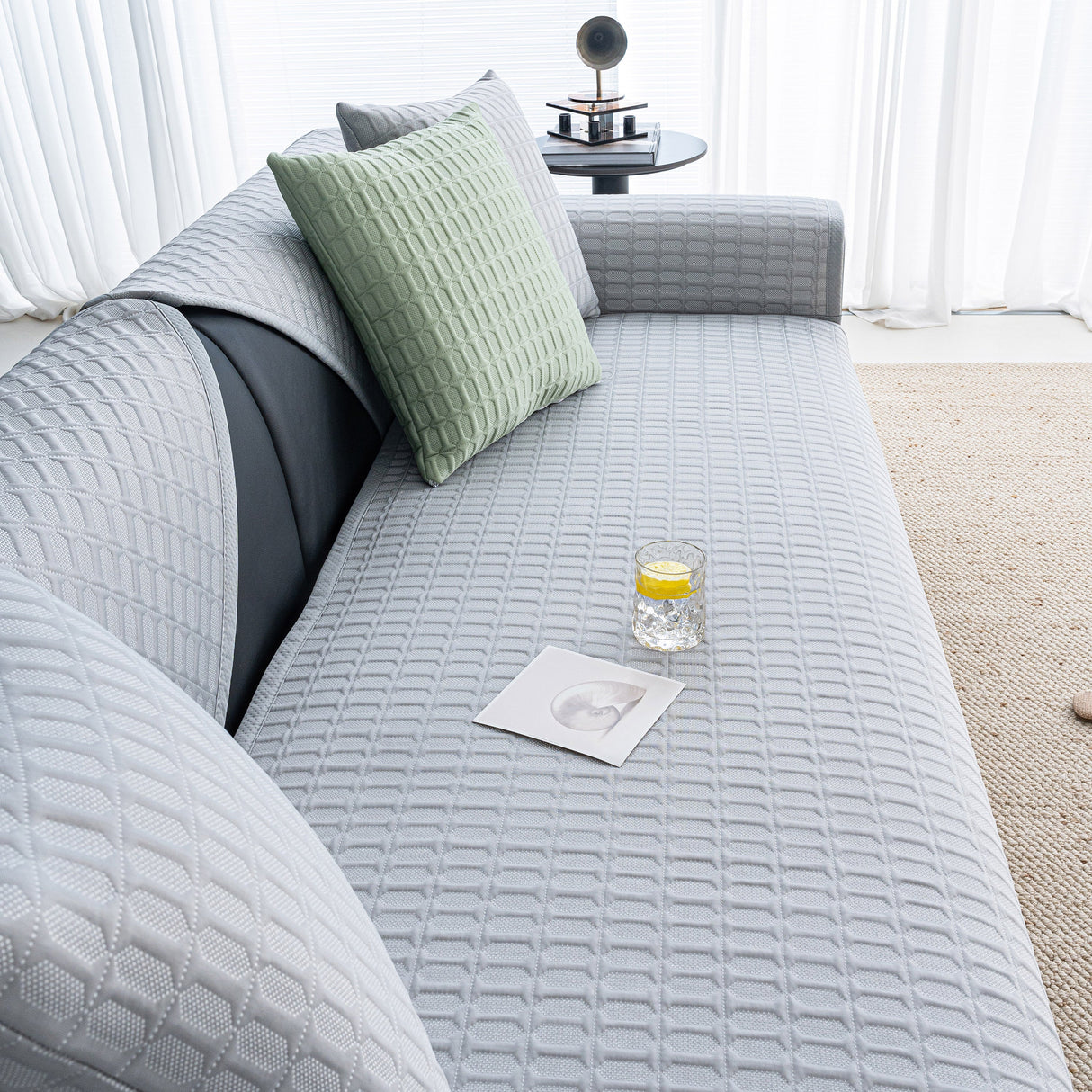 Geometric Textured Couch Slipcover Protector Non-Slip Ice Silk Sofa Cover for Couch