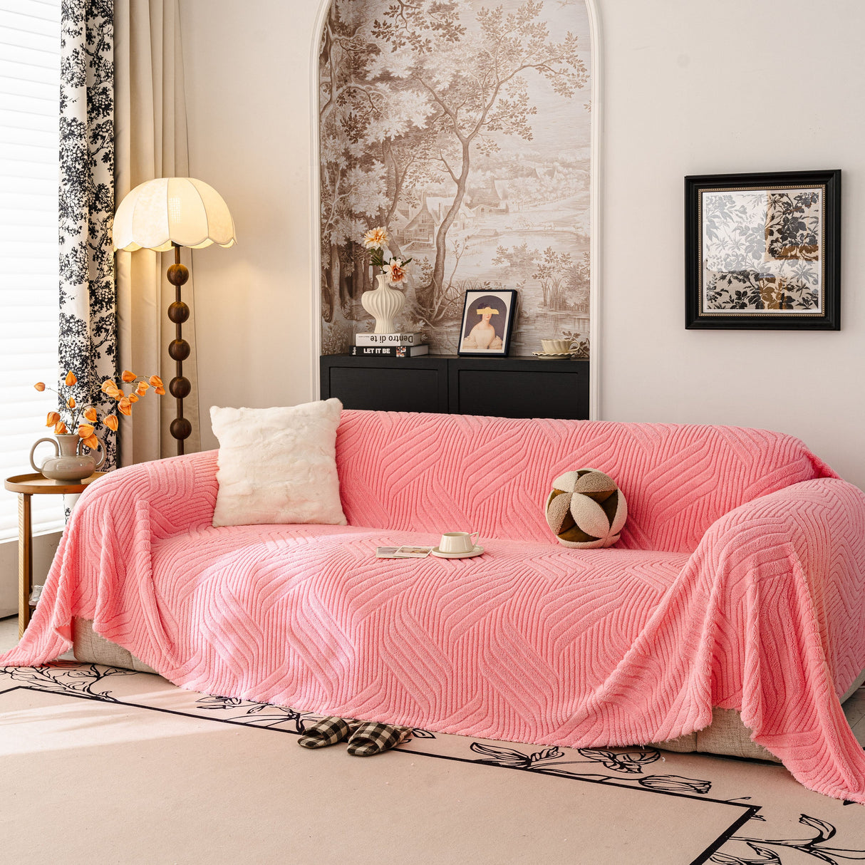 Plush Flannel Fleece Sofa Throw Blanket, Soft & Cozy Furniture Protector for Couch