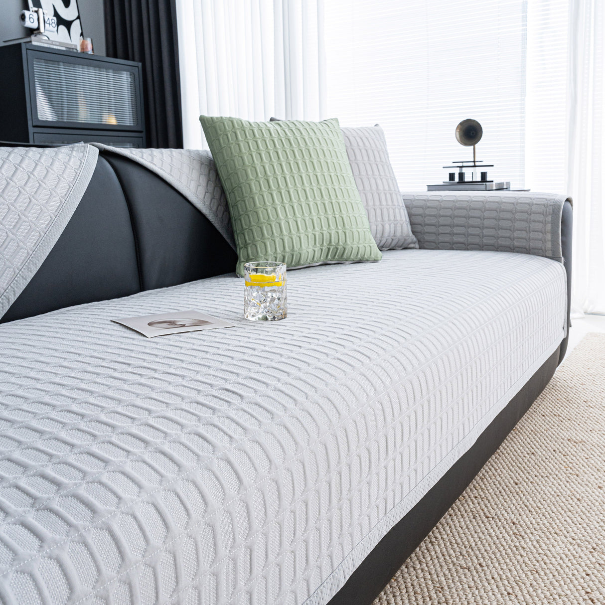 Geometric Textured Couch Slipcover Protector Non-Slip Ice Silk Sofa Cover for Couch