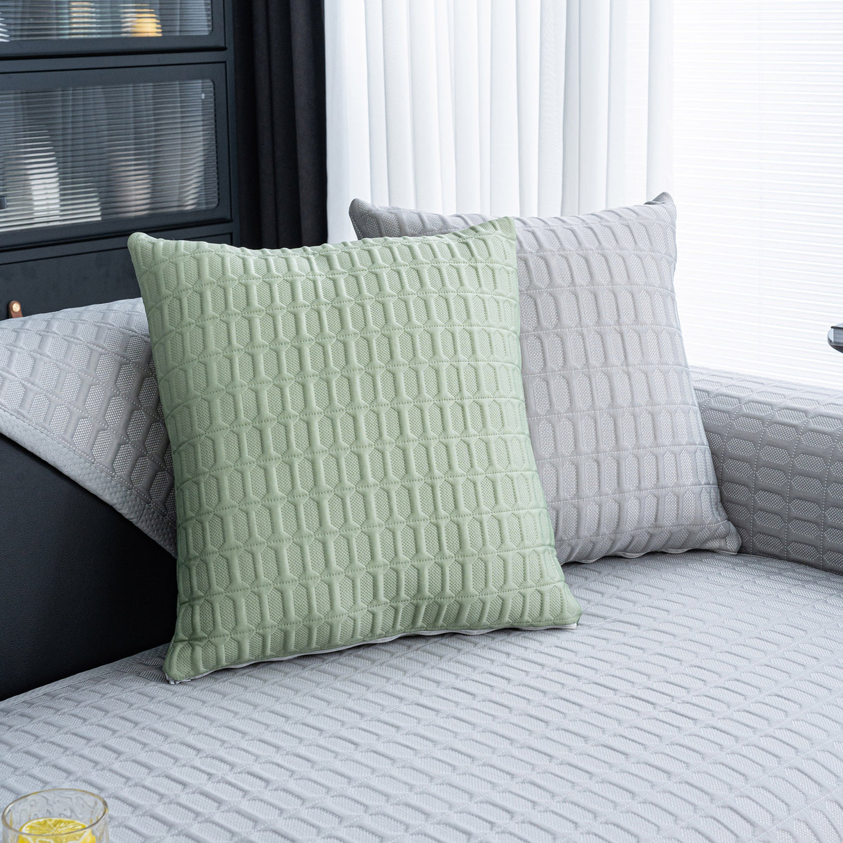 Geometric Textured Couch Slipcover Protector Non-Slip Ice Silk Sofa Cover for Couch