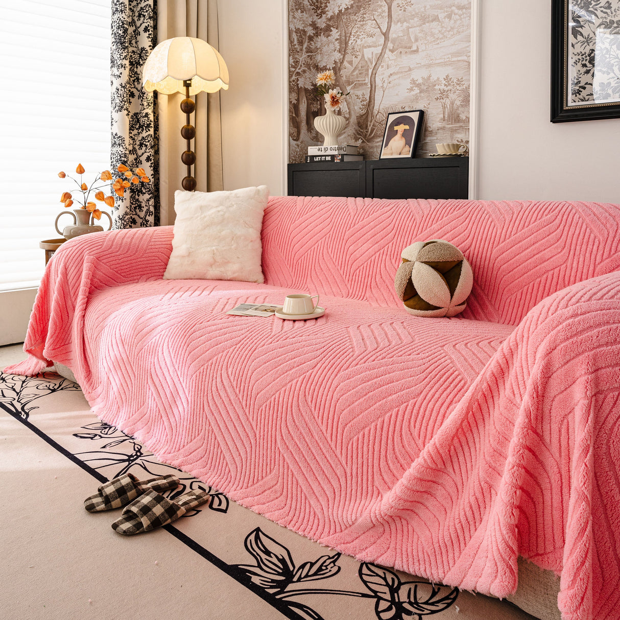 Plush Flannel Fleece Sofa Throw Blanket, Soft & Cozy Furniture Protector for Couch