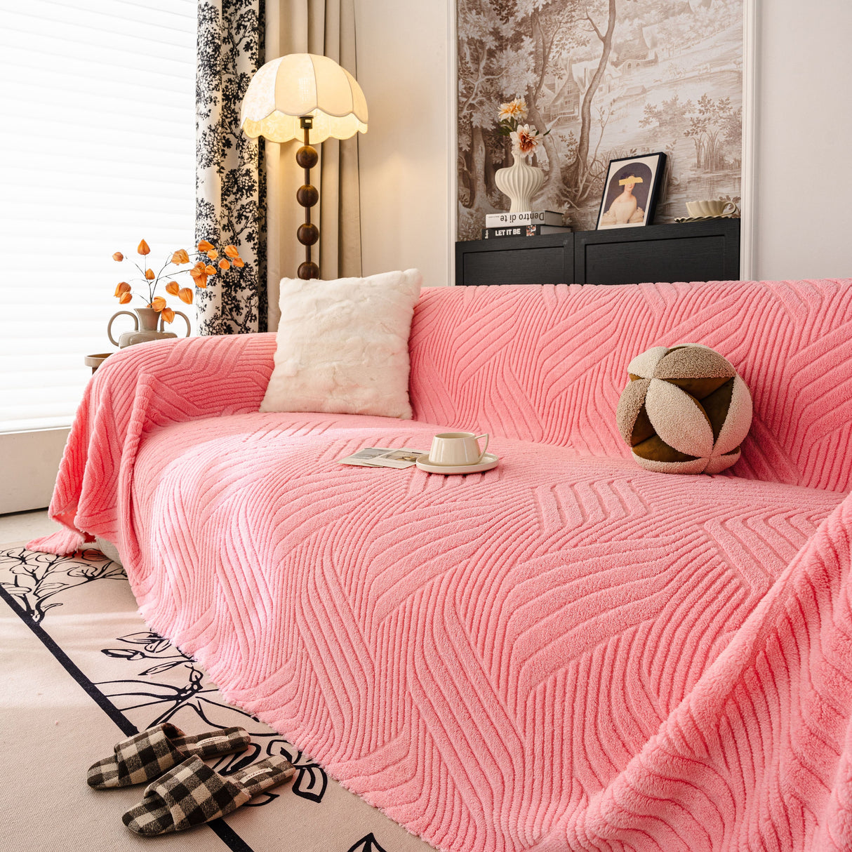 Plush Flannel Fleece Sofa Throw Blanket, Soft & Cozy Furniture Protector for Couch