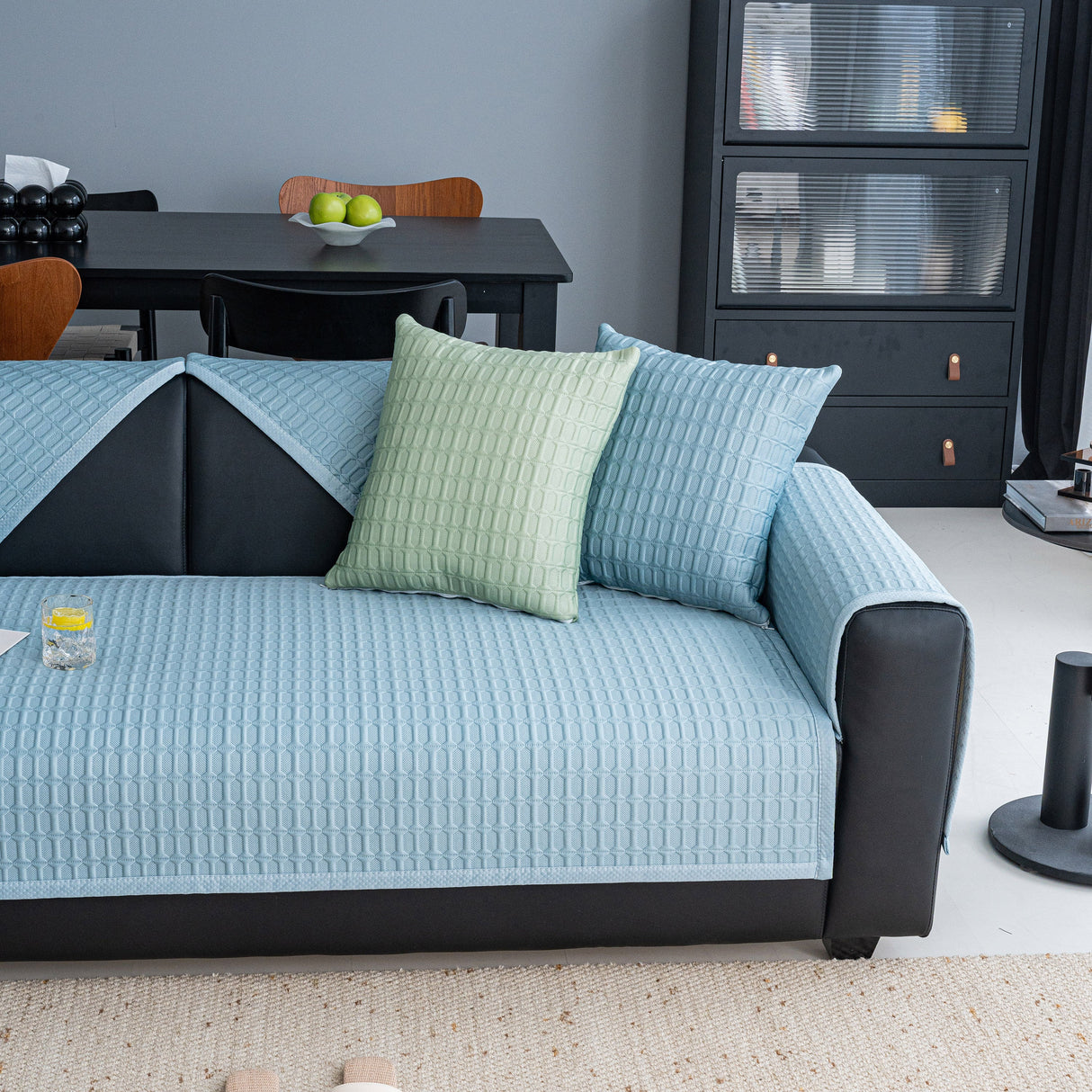 Geometric Textured Couch Slipcover Protector Non-Slip Ice Silk Sofa Cover for Couch