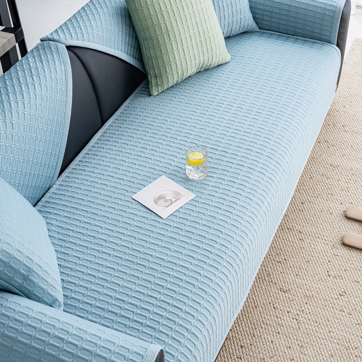 Geometric Textured Couch Slipcover Protector Non-Slip Ice Silk Sofa Cover for Couch