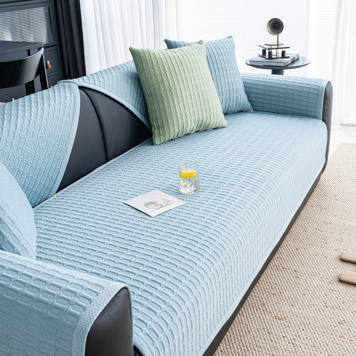 Geometric Textured Couch Slipcover Protector Non-Slip Ice Silk Sofa Cover for Couch