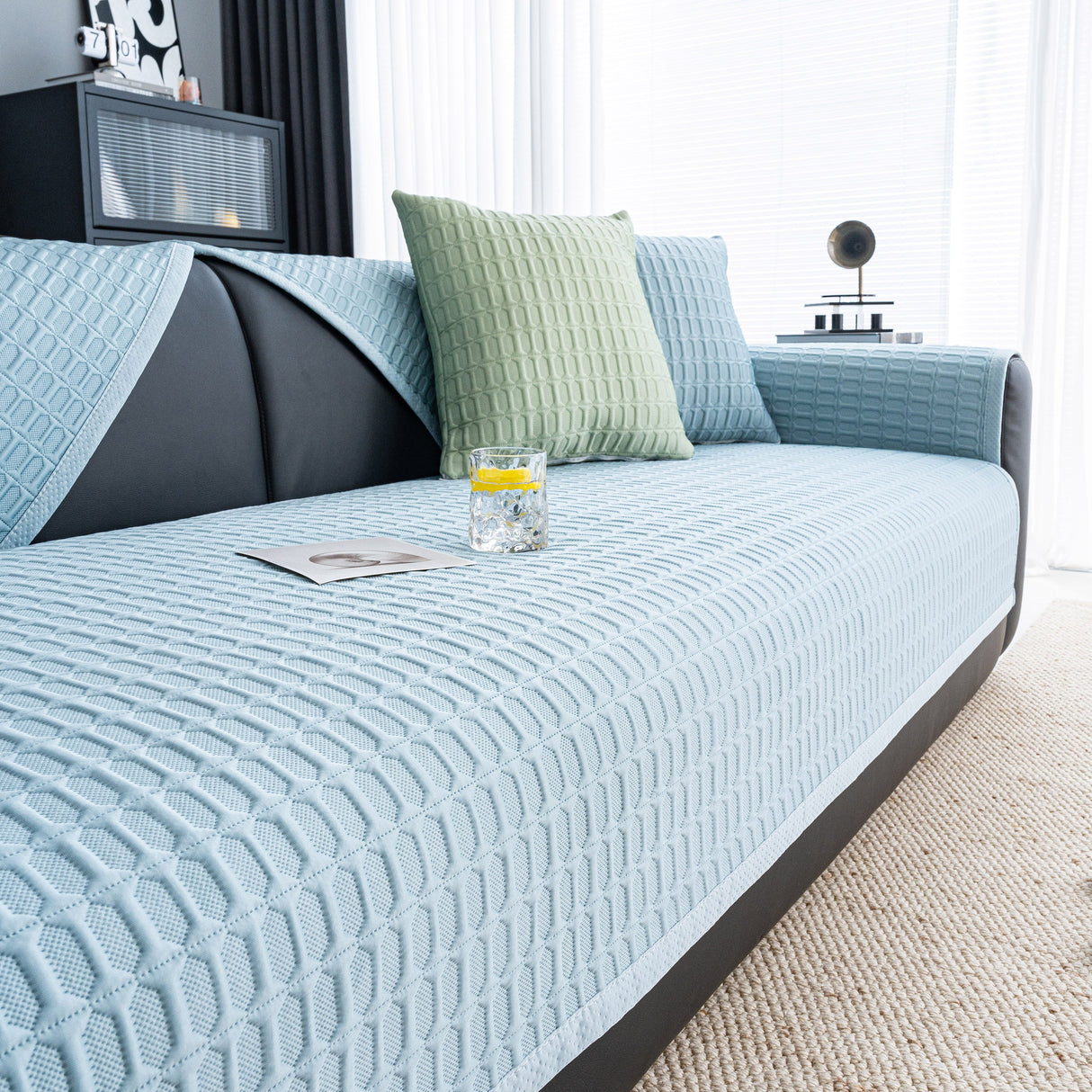 Geometric Textured Couch Slipcover Protector Non-Slip Ice Silk Sofa Cover for Couch