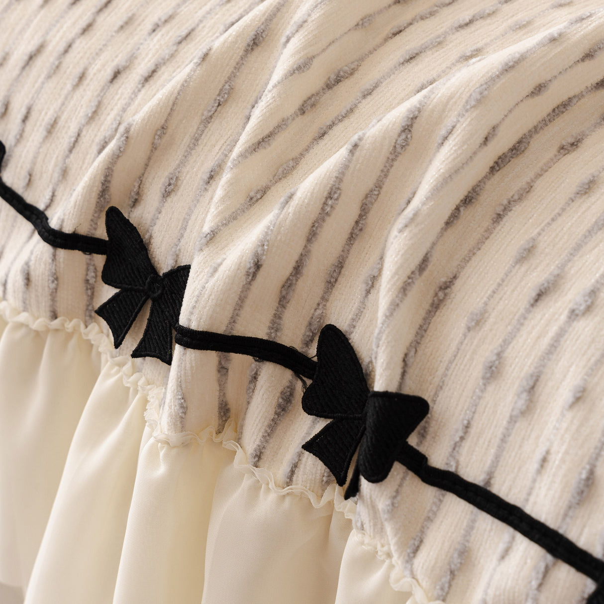 Ruffled Sofa Cover with Bowknot Decor, French Country Style Skirted Couch Slipcover