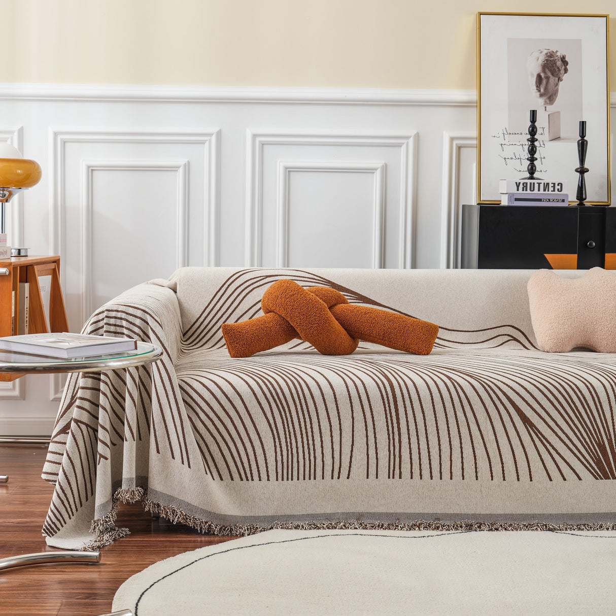 Chenille Striped Sofa Throw Blanket, Furniture Throw Covers Living Room Couch Cover