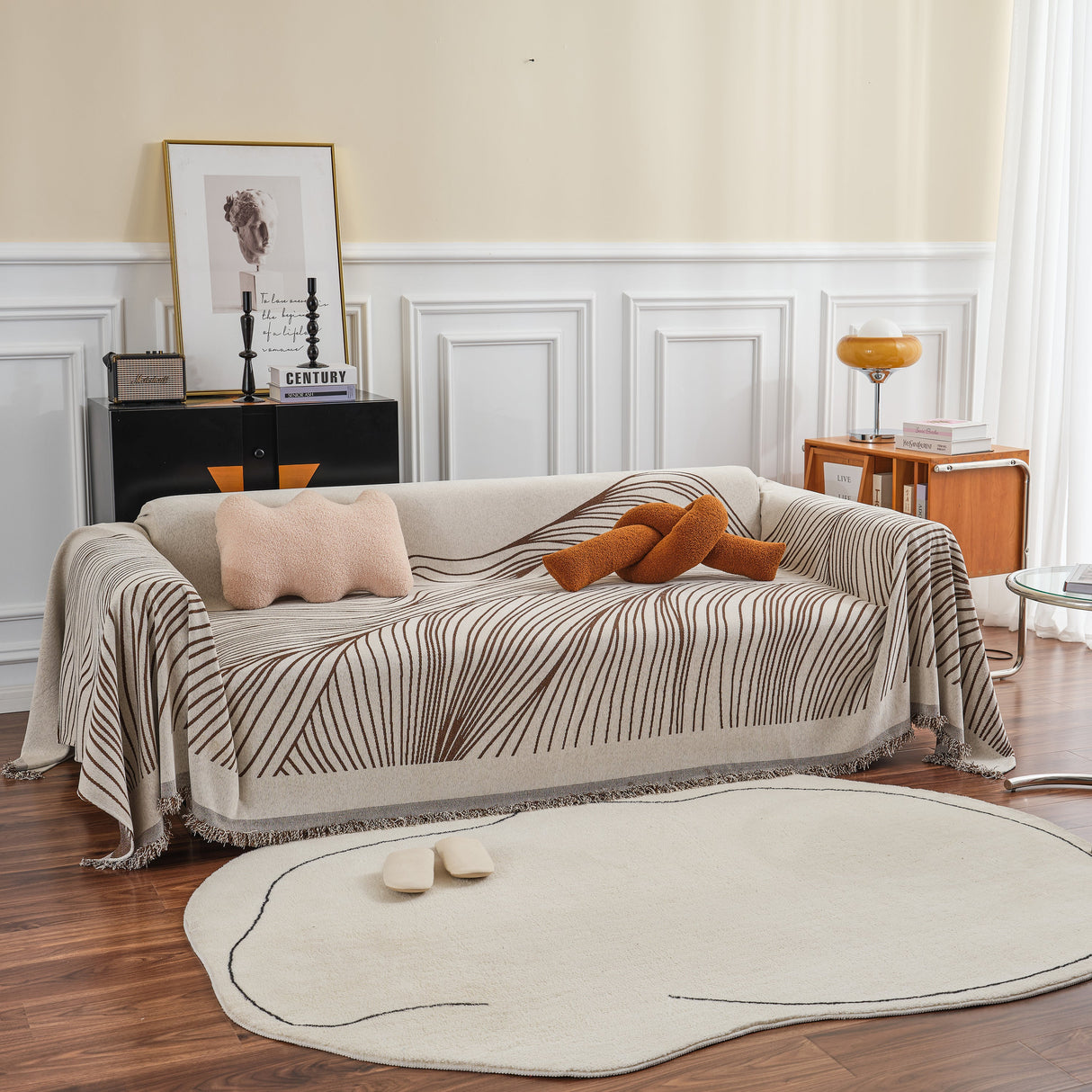 Chenille Striped Sofa Throw Blanket, Furniture Throw Covers Living Room Couch Cover