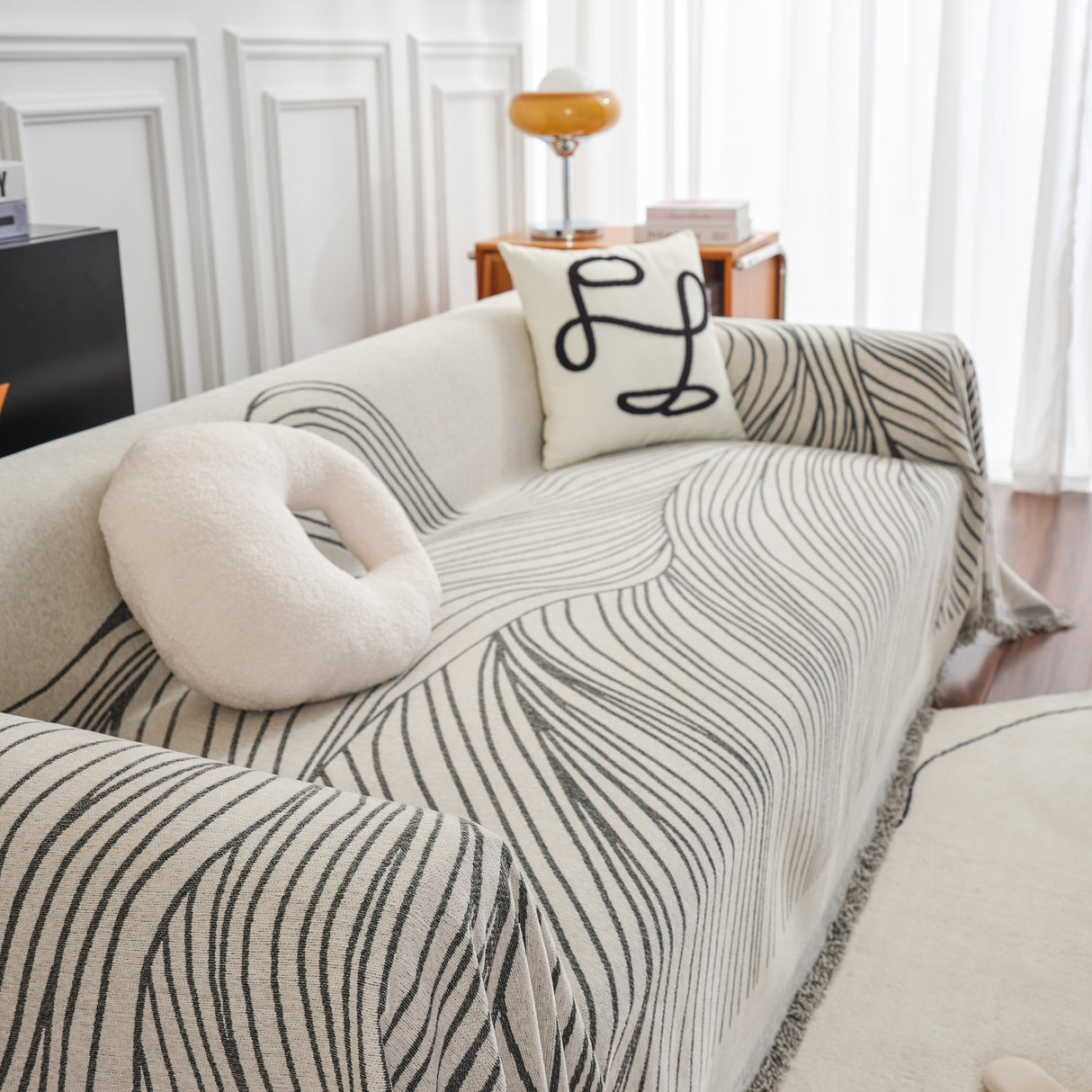 Chenille Striped Sofa Throw Blanket, Furniture Throw Covers Living Room Couch Cover