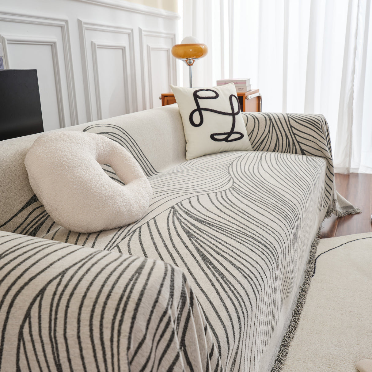 Chenille Striped Sofa Throw Blanket, Furniture Throw Covers Living Room Couch Cover