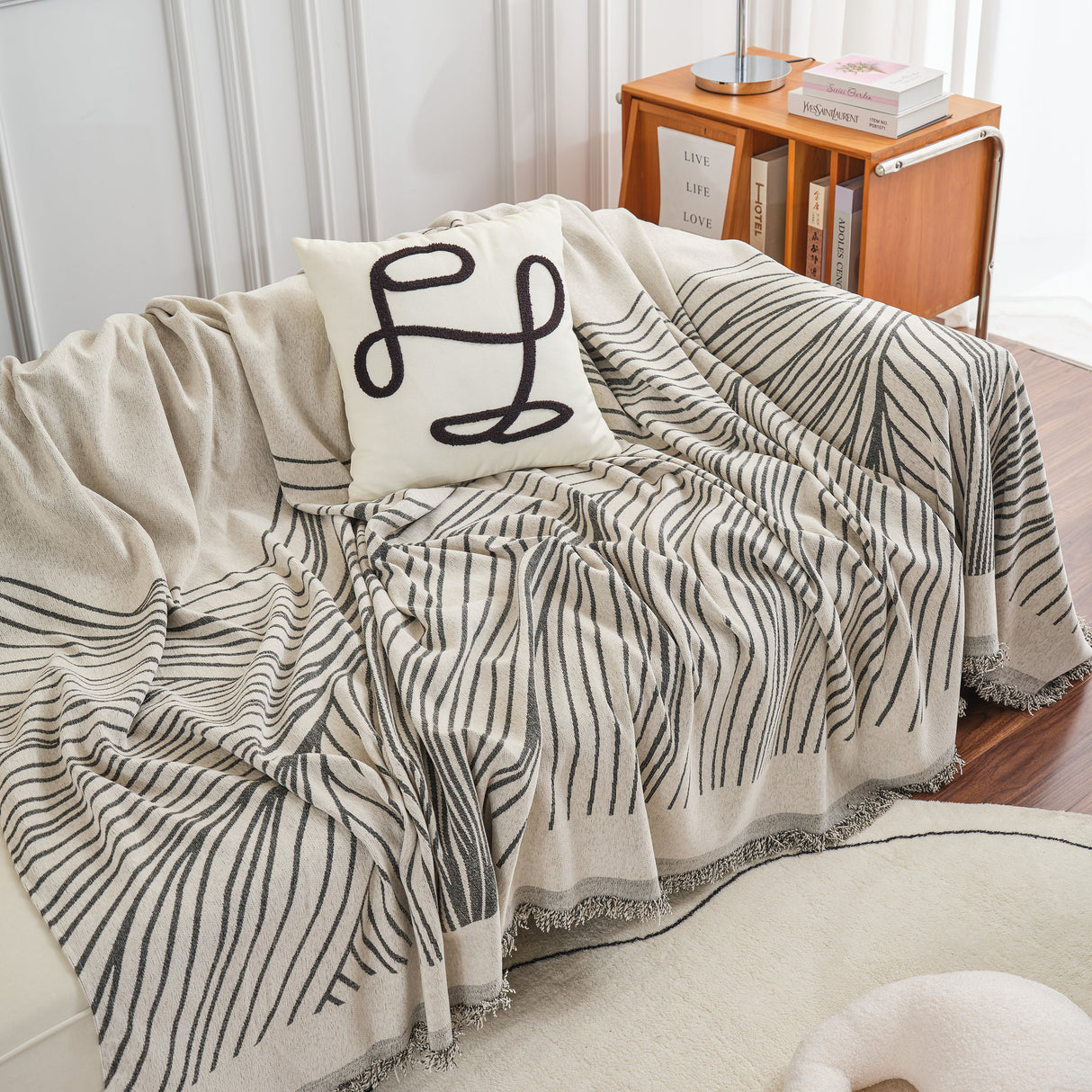 Chenille Striped Sofa Throw Blanket, Furniture Throw Covers Living Room Couch Cover