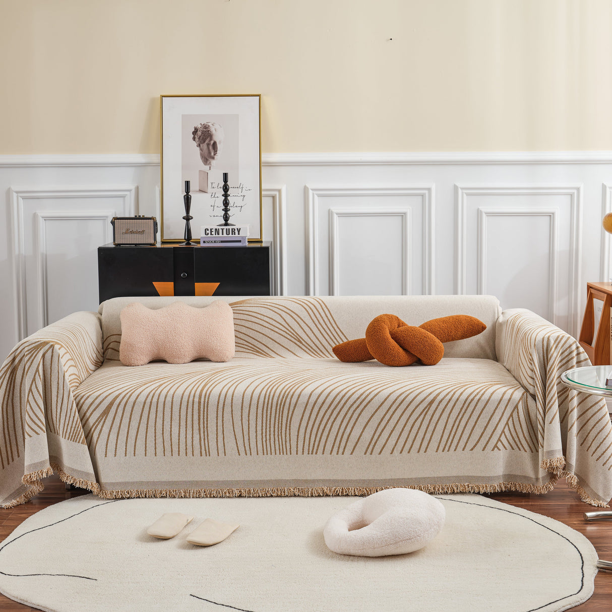 Chenille Striped Sofa Throw Blanket, Furniture Throw Covers Living Room Couch Cover