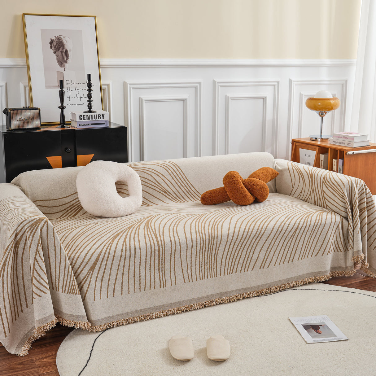 Chenille Striped Sofa Throw Blanket, Furniture Throw Covers Living Room Couch Cover