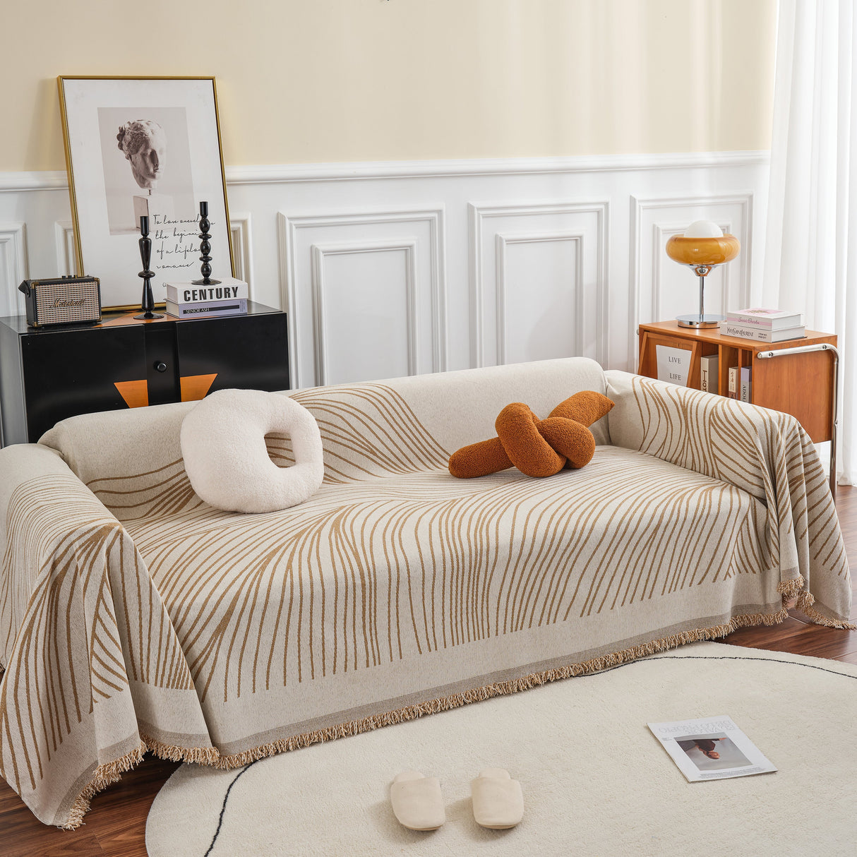 Chenille Striped Sofa Throw Blanket, Furniture Throw Covers Living Room Couch Cover