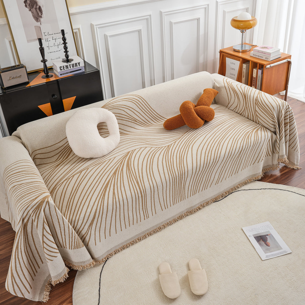 Chenille Striped Sofa Throw Blanket, Furniture Throw Covers Living Room Couch Cover