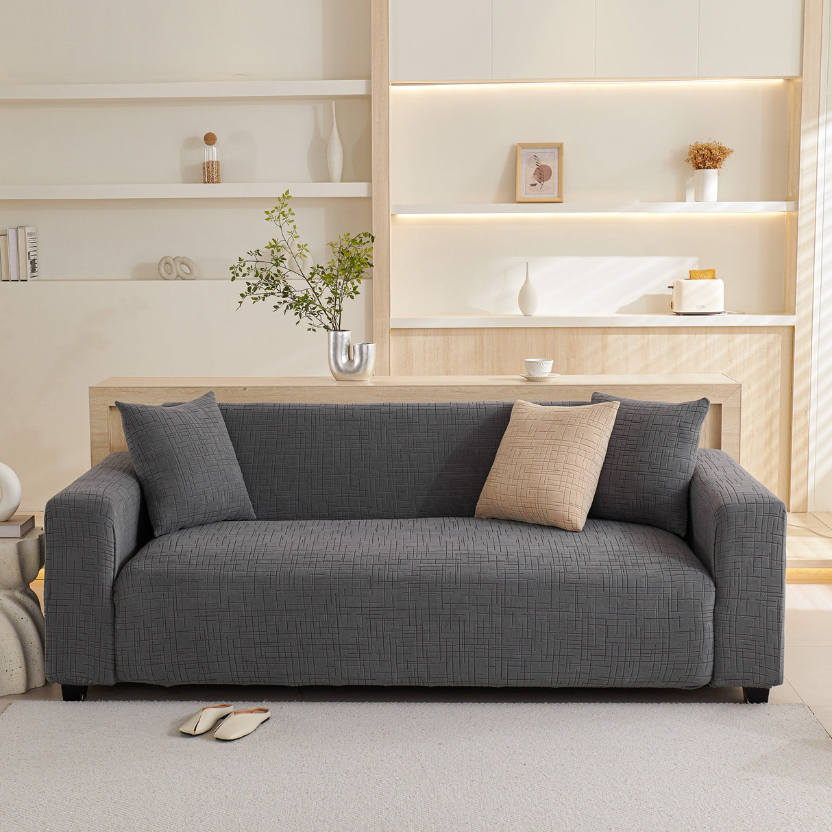 Embossed Lines Couch Covers Stretchable Non-Slip & Washable Sofa Slipcovers