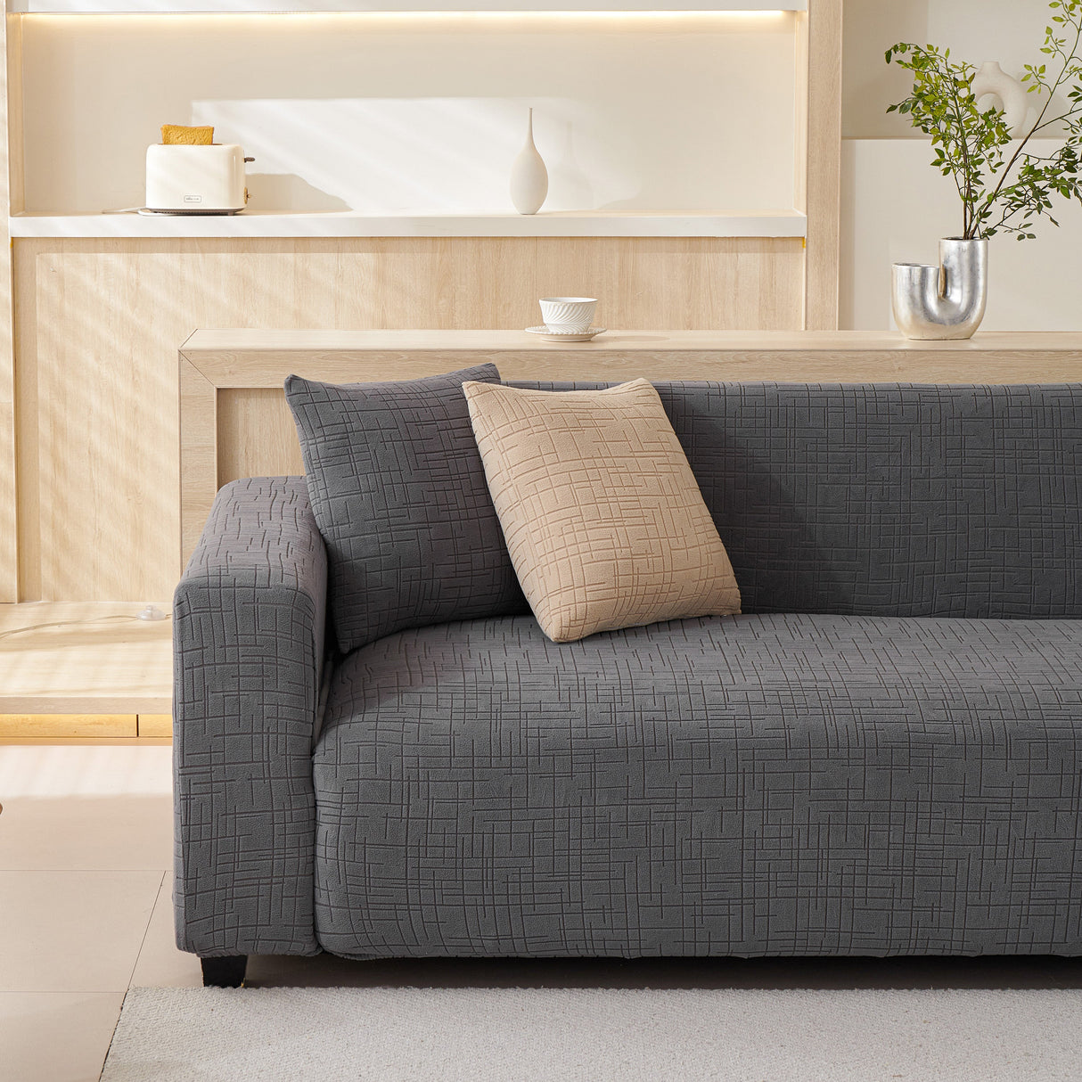 Embossed Lines Couch Covers Stretchable Non-Slip & Washable Sofa Slipcovers