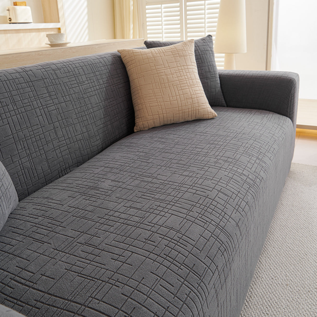 Embossed Lines Couch Covers Stretchable Non-Slip & Washable Sofa Slipcovers