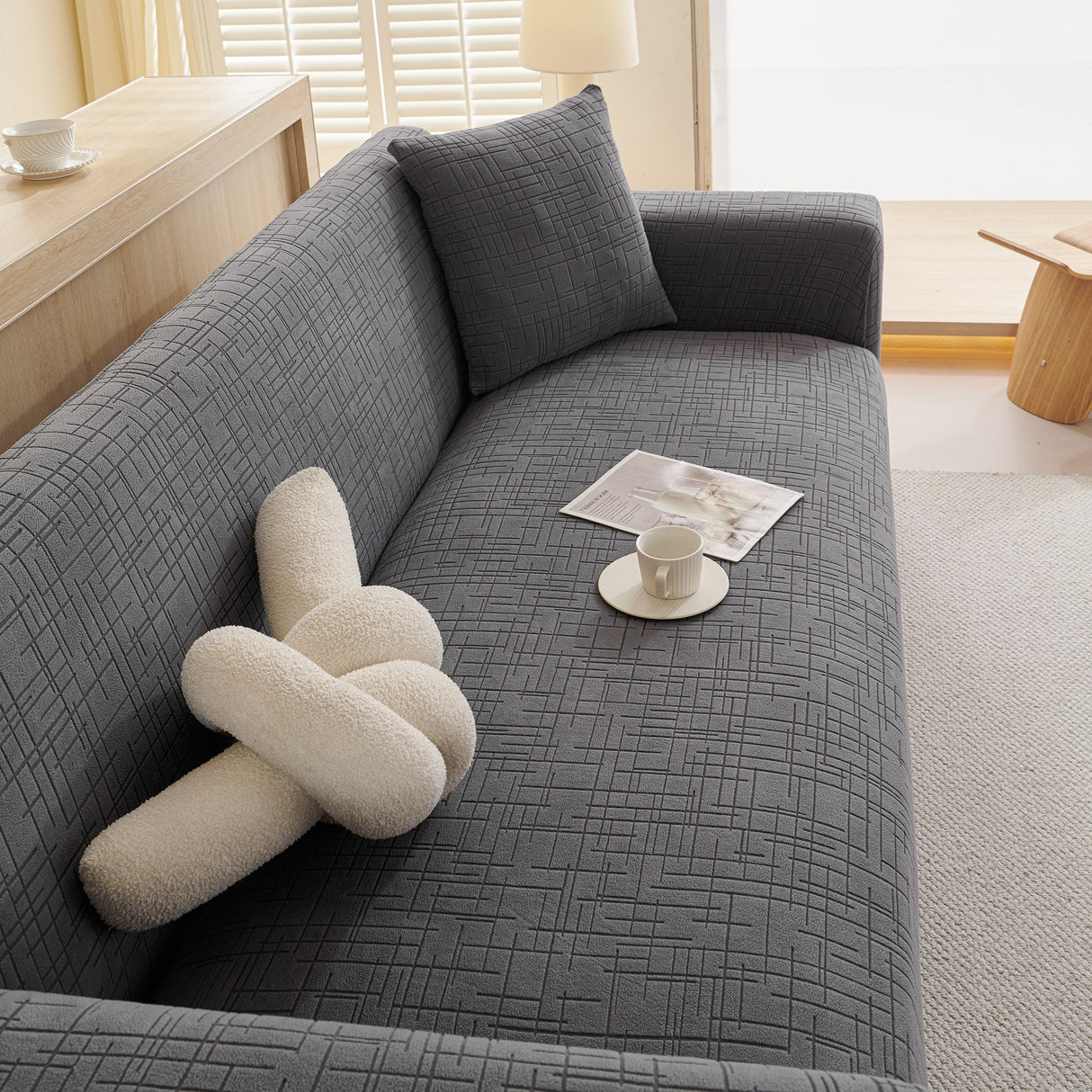 Embossed Lines Couch Covers Stretchable Non-Slip & Washable Sofa Slipcovers