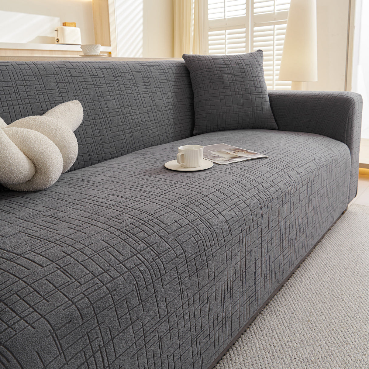Embossed Lines Couch Covers Stretchable Non-Slip & Washable Sofa Slipcovers