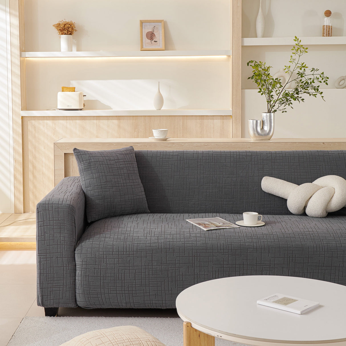 Embossed Lines Couch Covers Stretchable Non-Slip & Washable Sofa Slipcovers