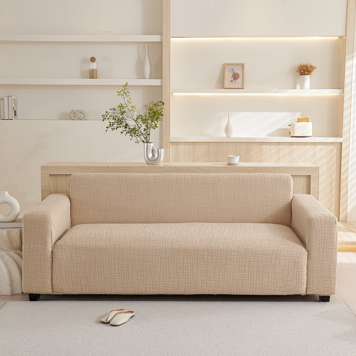 Embossed Lines Couch Covers Stretchable Non-Slip & Washable Sofa Slipcovers