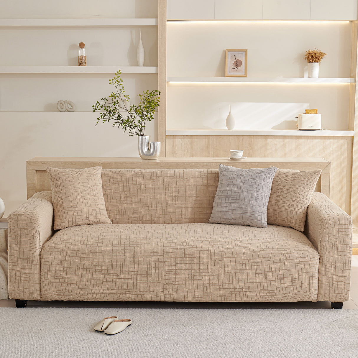 Embossed Lines Couch Covers Stretchable Non-Slip & Washable Sofa Slipcovers