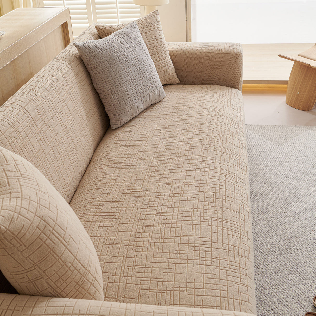 Embossed Lines Couch Covers Stretchable Non-Slip & Washable Sofa Slipcovers