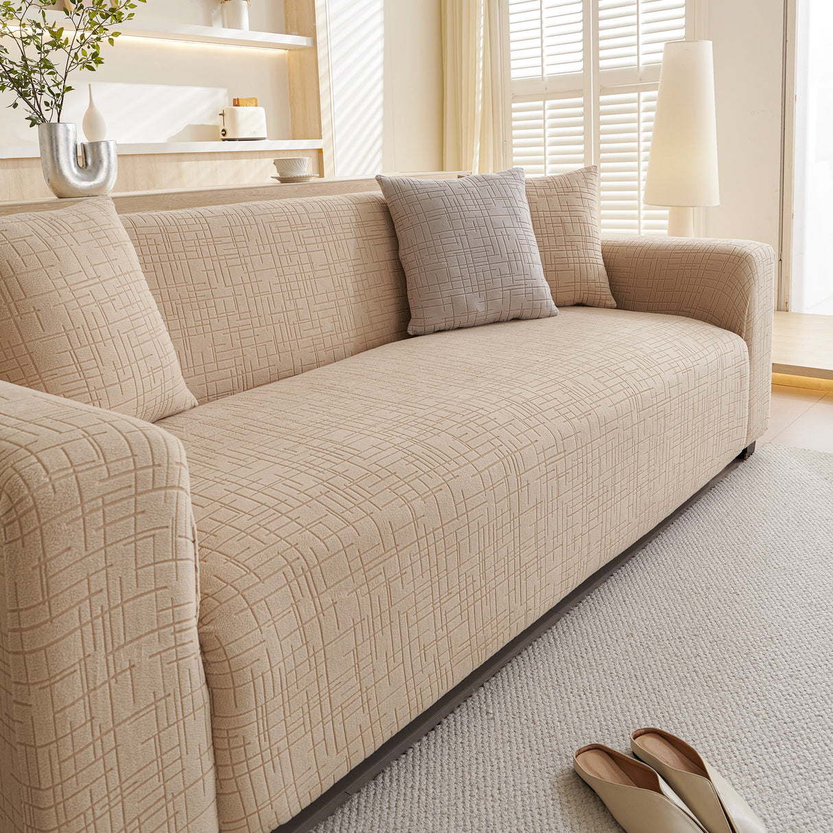 Embossed Lines Couch Covers Stretchable Non-Slip & Washable Sofa Slipcovers
