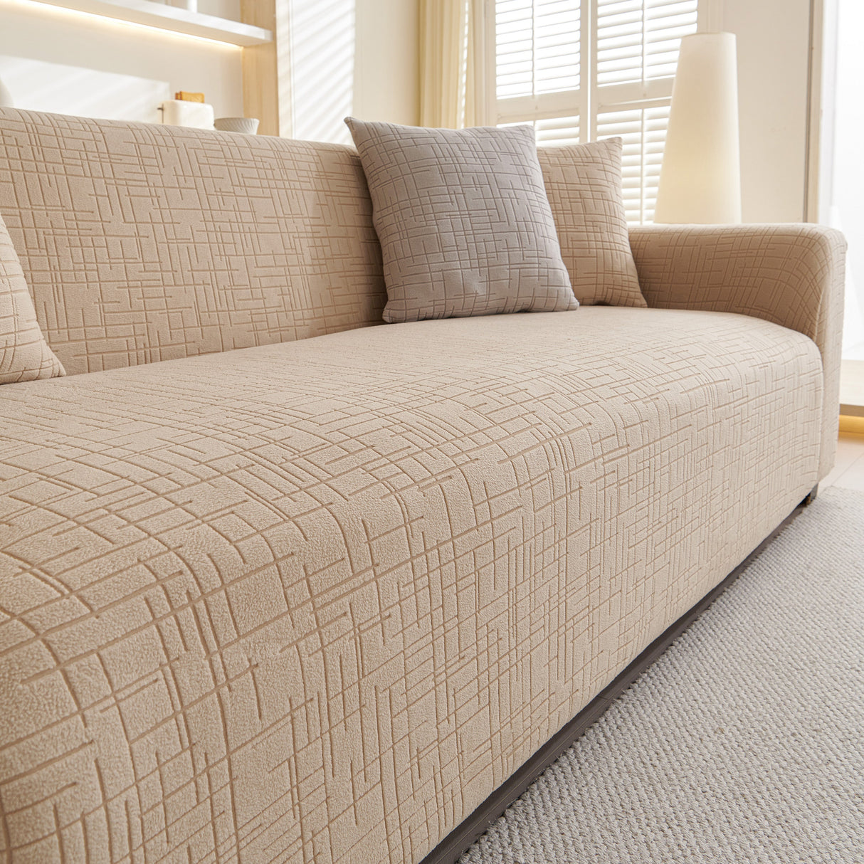 Embossed Lines Couch Covers Stretchable Non-Slip & Washable Sofa Slipcovers
